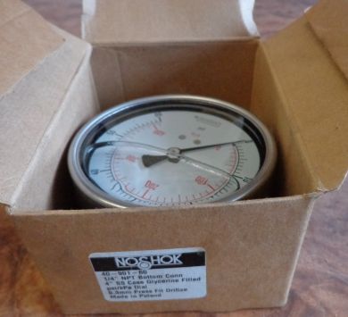 NOSHOK 60 PSI PRESSURE GAUGE  40-901-60  4\" GLYCERINE FILLED      NIB NOS